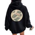 蓮の花 浮世絵 日本風アート レディース オーバーサイズ パーカー バックプリント Black