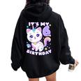誕生日の女の子6歳、猫、ユニコーン、6歳の誕生日 レディース オーバーサイズ パーカー バックプリント Black