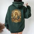 Ave Maria 聖母マリア 花柄 カトリック 祈りの肖像画 レディース オーバーサイズ パーカー バックプリント Navy Blue