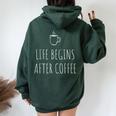 Life Begins After Coffeeコーヒーの後に人生が始まる 遅起き族はナマケモノが好き コーヒー レディース オーバーサイズ パーカー バックプリント Navy Blue