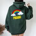 Present Cute arcastic Retrointage Rainbow レディース オーバーサイズ パーカー バックプリント Navy Blue
