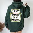 I Put Ketchup On My Ketchup Tomato Ketchupデザイン レディース オーバーサイズ パーカー バックプリント Navy Blue