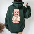 かわいい アニメ 女の子 抱っこ 猫 かわいい 漫画 猫好き オタク レディース オーバーサイズ パーカー バックプリント Navy Blue