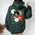 ボブキャット ウィッグ カツラ おかっぱ 猫 日本 和風 美しい 花 猫ミーム レディース オーバーサイズ パーカー バックプリント Navy Blue