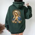 聖母マリアの祈りの肖像画 神聖な花の祈りのアート レディース オーバーサイズ パーカー バックプリント Navy Blue