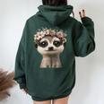 花柄クラウン付きのかわいいミーアキャット レディース オーバーサイズ パーカー バックプリント Navy Blue