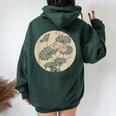 蓮の花 浮世絵 日本風アート レディース オーバーサイズ パーカー バックプリント Navy Blue