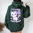 誕生日の女の子6歳、猫、ユニコーン、6歳の誕生日 レディース オーバーサイズ パーカー バックプリント Navy Blue