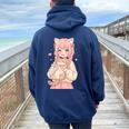 かわいい アニメ 女の子 抱っこ 猫 かわいい 漫画 猫好き オタク レディース オーバーサイズ パーカー バックプリント Forest