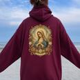 Ave Maria 聖母マリア 花柄 カトリック 祈りの肖像画 レディース オーバーサイズ パーカー バックプリント Maroon