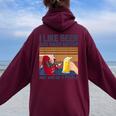 I Like Beer And Bass ギターと 3人 ベーシストギフト レディース オーバーサイズ パーカー バックプリント Maroon