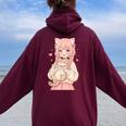 かわいい アニメ 女の子 抱っこ 猫 かわいい 漫画 猫好き オタク レディース オーバーサイズ パーカー バックプリント Maroon
