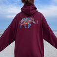 カラフルなインドの象の花柄象アート レディース オーバーサイズ パーカー バックプリント Maroon
