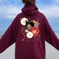 ボブキャット ウィッグ カツラ おかっぱ 猫 日本 和風 美しい 花 猫ミーム レディース オーバーサイズ パーカー バックプリント Maroon