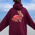 夏に可愛い花うさぎ 花柄 うさぎ レディース オーバーサイズ パーカー バックプリント Maroon