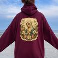 聖母マリアの祈り 花 カトリック 祈り 神聖な芸術 レディース オーバーサイズ パーカー バックプリント Maroon