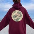 蓮の花 浮世絵 日本風アート レディース オーバーサイズ パーカー バックプリント Maroon