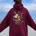 詳細なハチドリと野花ボタニカル。 レディース オーバーサイズ パーカー バックプリント Maroon