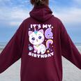 誕生日の女の子6歳、猫、ユニコーン、6歳の誕生日 レディース オーバーサイズ パーカー バックプリント Maroon