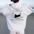 Life Is Better With Books Cats And Coffee レディース オーバーサイズ パーカー バックプリント White