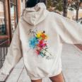 花 カラフル アート 描画 抽象 グラフィック 花 レディース オーバーサイズ パーカー バックプリント Sand
