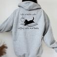 Life Is Better With Books Cats And Coffee レディース オーバーサイズ パーカー バックプリント Sport Grey