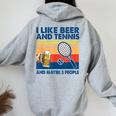 I Like Beer And Tennis Maybe 3 People ビンテージ レディース オーバーサイズ パーカー バックプリント Sport Grey