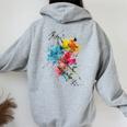 花 カラフル アート 描画 抽象 グラフィック 花 レディース オーバーサイズ パーカー バックプリント Sport Grey