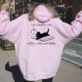 Life Is Better With Books Cats And Coffee レディース オーバーサイズ パーカー バックプリント Light Pink