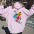 花 カラフル アート 描画 抽象 グラフィック 花 レディース オーバーサイズ パーカー バックプリント Light Pink
