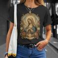 Ave Maria 聖母マリア 花柄 カトリック 祈りの肖像画 Tシャツ 彼女への贈り物