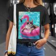 Gato Divertido Flamenco Rosa Flotador Gafas Corazónerano Camiseta unisex Regalos para ella