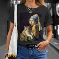 Girl With A Pearl Earring And A Cat 名画パロディ アート猫 長袖tシャツ Tシャツ 彼女への贈り物