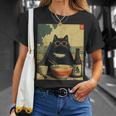 Vintage Giapponese Gatto Ramen Gatto Papà Retrò Divertente Grafica Donne Maglietta Regalos para ella