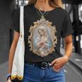 聖母マリア カトリック 祈り 花柄 神聖なアイコン 肖像画 Tシャツ 彼女への贈り物