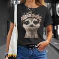 花柄クラウン付きのかわいいミーアキャット Tシャツ 彼女への贈り物