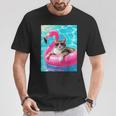 Gato Divertido Flamenco Rosa Flotador Gafas Corazónerano Camiseta unisex Regalos divertidos