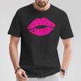 Lippenstift Print 80Er Jahre Hot Pink Lips Kiss Print Lippenprint T-Shirt Lustige Geschenke