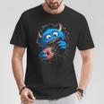 Monstruo Azul Peludo Con Donut Humor Goloso En Ilusión 3D Camiseta unisex Regalos divertidos