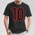 Número 10 Deporte Rojo Negro Número Universitario Camiseta unisex Regalos divertidos