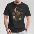 Retro Montaña Y Paisaje Floral Con Luna Camiseta unisex Regalos divertidos