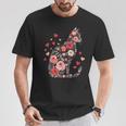 Süße Blumen Katze Für Katzen Besitzer Rosen Und Herzen T-Shirt Lustige Geschenke