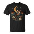 Retro Montaña Y Paisaje Floral Con Luna Camiseta unisex