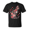 Süße Blumen Katze Für Katzen Besitzer Rosen Und Herzen T-Shirt