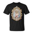 聖母マリア カトリック 祈り 花柄 神聖なアイコン 肖像画 Tシャツ