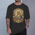Ave Maria 聖母マリア 花柄 カトリック 祈りの肖像画 Tシャツ 彼への贈り物