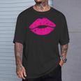 Lippenstift Print 80Er Jahre Hot Pink Lips Kiss Print Lippenprint T-Shirt Geschenke für Ihn