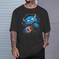 Monstruo Azul Peludo Con Donut Humor Goloso En Ilusión 3D Camiseta unisex Regalos para él