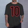 Número 10 Deporte Rojo Negro Número Universitario Camiseta unisex Regalos para él