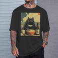Vintage Giapponese Gatto Ramen Gatto Papà Retrò Divertente Grafica Donne Maglietta Regalos para él